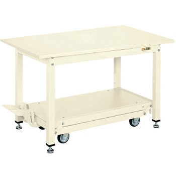 中量作業台(KT/耐荷重800kg/スチール天板/H740/ペダル昇降移動式) サカエ