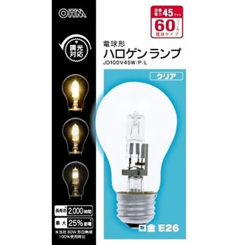 JD100V45W/P/L 電球型ハロゲンランプ 一般電球形 60Wタイプ 1個 オーム