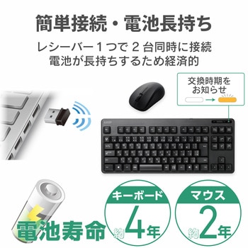 ワイヤレスキーボード 無線 メンブレン コンパクトサイズ マウス付 3ボタン ブラック エレコム