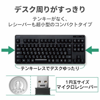 ワイヤレスキーボード 無線 メンブレン コンパクトサイズ マウス付 3ボタン ブラック エレコム
