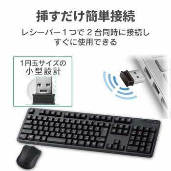 ワイヤレスキーボード 無線 メンブレン フルサイズ マウス付 3ボタン ブラック エレコム