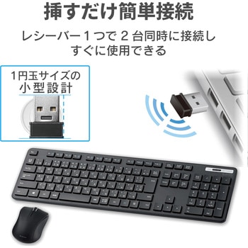 キーボード ワイヤレス 無線 USB 薄型 フルサイズ メンブレン マウス付き 3ボタン ブラック - エレコム