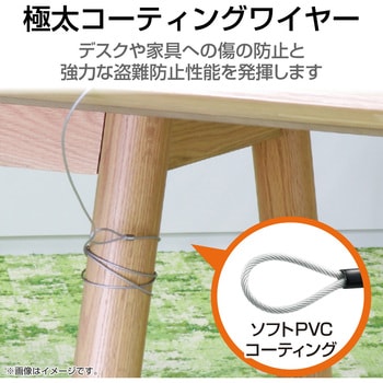 セキュリティワイヤー シリンダー錠 MiniSaver(3×7)互換 通常キー ESL-701I セキュリティケーブル パソコン エレコム