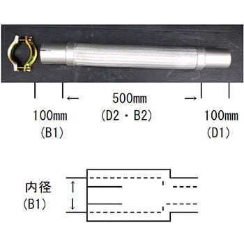 フレキシブルチューブ500mm パイプ付き(エキスパンド・スリット付き