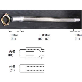 フレキシブルチューブ1000mm パイプ付き(エキスパンド・スリット付き) YSK(山脇産業)