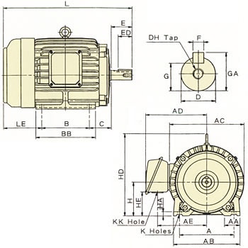 AEEF-4P-2.2KW 標準三相モーター 全閉外扇屋内型 1台 大阪魂 【通販モノタロウ】