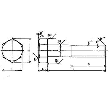 M12 ×125 六角ボルト・ナットセット(鉄/ユニクロメッキ)半ねじ 1個