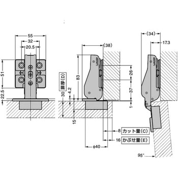 重量用ワンタッチスライド丁番 J95 LAMP(スガツネ)