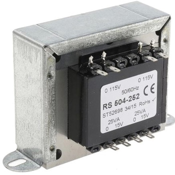 RS Pro シャーシ取り付けトランス，1次：115V ac， 230V ac，2次：15V ac，電力：50VA RS PRO