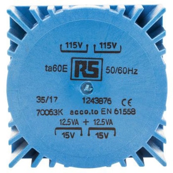 RS Pro トロイダルトランス，1次：2 x 115V，2次：2 x 15V，電力：25VA スルーホール RS PRO