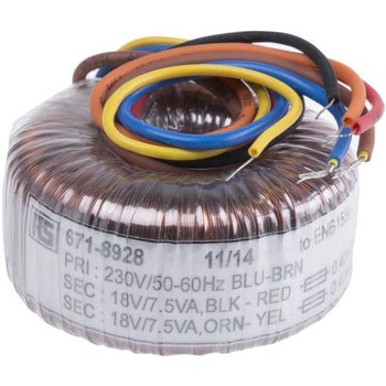 RS Pro トロイダルトランス，1次：230V ac，2次：2 x 18V ac，電力：15VA RS PRO