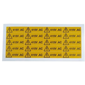 RS Pro 危険警告ラベル 415V AC 英語 粘着シール ビニール 黒/黄 60 x 20mm RS PRO