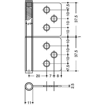 K-60-76 ステンレス 面付旗蝶番 左右兼用型 クマモト 横70mm長さ76mm K