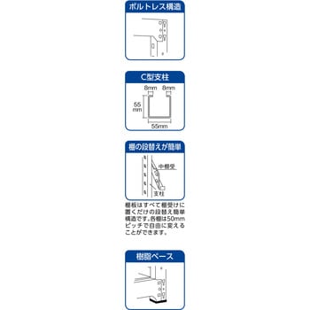 M56674B M500Kg型中量棚1800×721×H1800連結 ネオグレ TRUSCO スチール 組立式仕様 4段 奥行731mm M56674B  - 【通販モノタロウ】