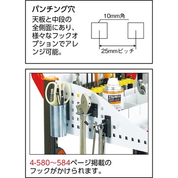 カスタムワゴン ホワイト633X470 浅棚1枚・深型パンチ棚板付 TRUSCO