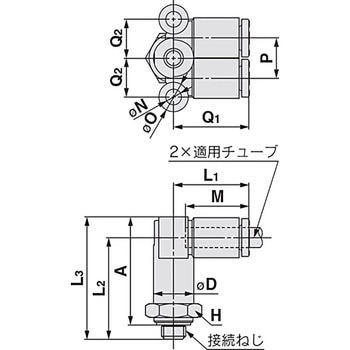 ブランチエルボユニオン KQ2LU (ガスケットシール) ミリサイズ SMC