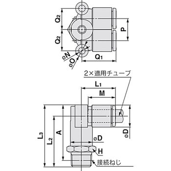 ブランチエルボユニオン KQ2LU (シール剤なし) ミリサイズ SMC