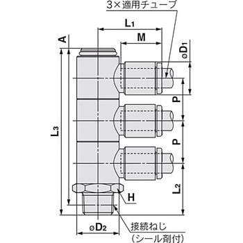 トリプルユニバーサルエルボ KQ2VT (シール剤付) ミリサイズ