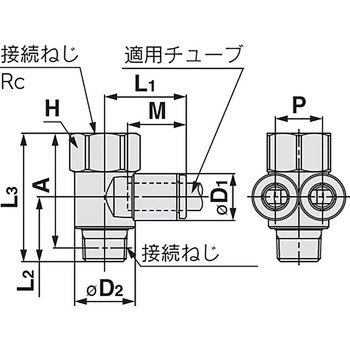 ブランチユニバーサルメスエルボ KQ2ZF (シール剤なし) ミリサイズ SMC