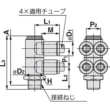 ダブルブランチユニバーサルエルボ KQ2ZD (シール剤なし) インチサイズ SMC