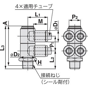 ダブルブランチユニバーサルエルボ KQ2ZD (シール剤付) ミリサイズ