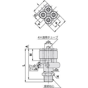 ダブルブランチ KQ2UD (シール剤なし) ミリサイズ - SMC
