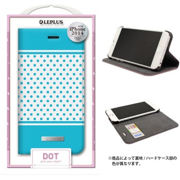 iPhone 6_6S [DOT] デザインPUレザーカバー ブルー スタンド機能 LEPLUS