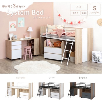 システムベッド [ ロフトベッド & デスク & ラック 3点セット ] 萩原