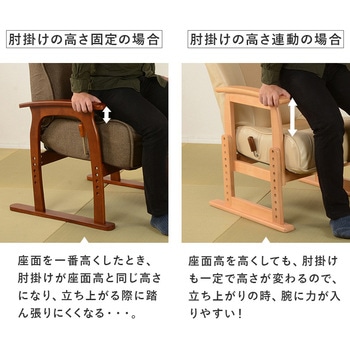 昇降式 高座椅子 座椅子 リクライニング 高さ調整 肘付き 木製 萩原