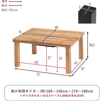 木目調 こたつ テーブル 75×60 長方形 萩原