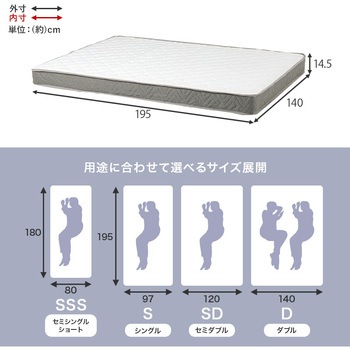 ボンネルコイル マットレス単品 SSS/S/SD/D 萩原