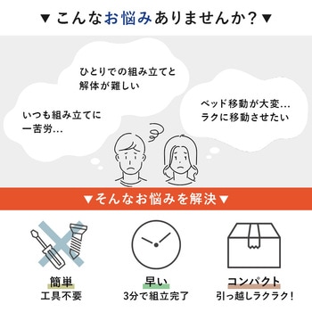 <約3分で組立完了>工具不要 ネジ無し ベッド コンセント付き すのこベッド シングル 宮棚付き 簡単組立 木製 Bデザイン 萩原