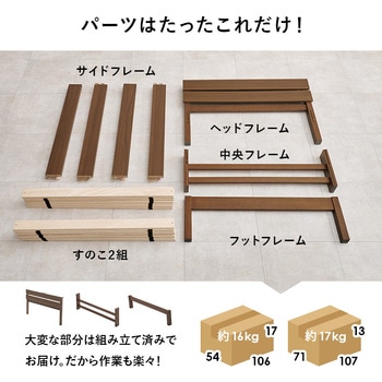 <約3分で組立完了>工具不要 ネジ無し ベッド コンセント付き すのこベッド シングル 宮棚付き 簡単組立 木製 Bデザイン 萩原
