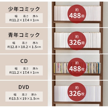 突っ張り式 本棚 幅 45 / 60 cm 薄型 スリムラック 萩原