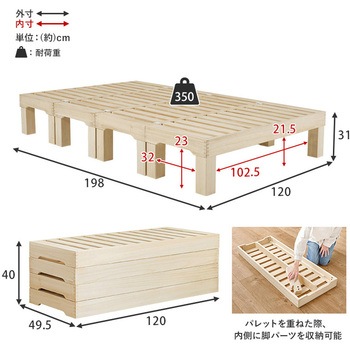 <分割して収納できる> すのこベッド セミダブル 分割式 萩原