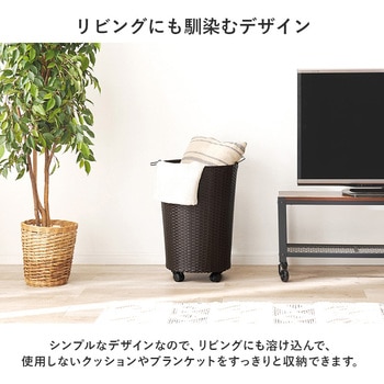 ランドリーバスケット キャスター付き ワゴン 脱衣所 収納 かご 丸型 萩原