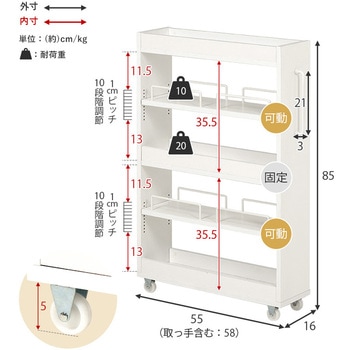 隙間収納 ロータイプ 幅12/16/20cm すきま 収納 ワゴン 省スペース ラック 萩原