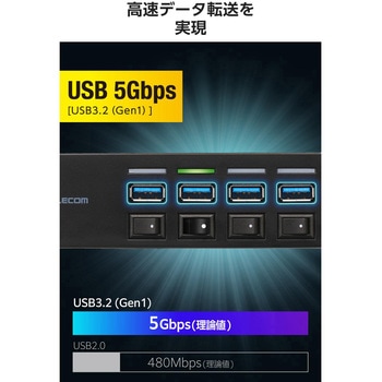 USB Type-C ハブ USB3.2 Gen1 (USB-A ×4) バスパワー 個別スイッチ マグネット付 高速データ転送 エレコム