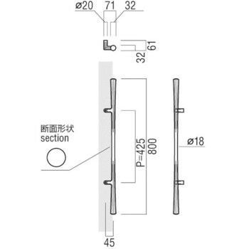 T1156-25-038 ドアハンドル 振り出しタイプ T1156 1組 UNION(ユニオン) 【通販モノタロウ】