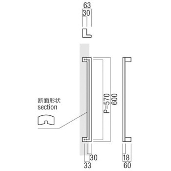 【オーダー】ドアハンドル 角型 振り出しタイプ 南部鉄 T2618 UNION(ユニオン)