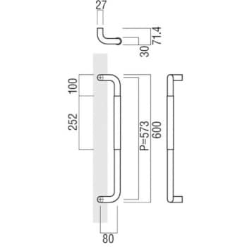 T2770-10-130-L600-L ドアハンドル 丸型 振り出しタイプ 除電ABS T2770