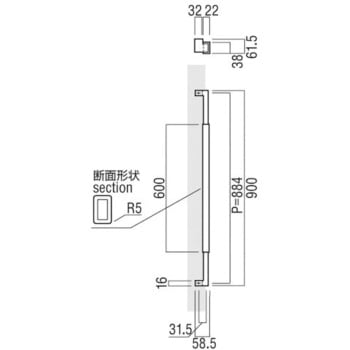 日本専門店 ドアハンドル 【ユニオン】 T626-36-102-L900 長さ