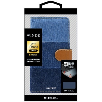 iPhone XS/iPhone X  デニムブックケース「WINDE」 3色デニム・ブルー スタンド機能 ストラップホール付 LEPLUS