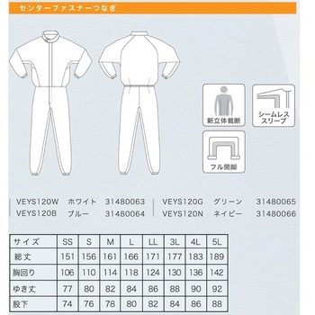 クリーンスーツ ベルデクセル VEYS120 ミドリ安全