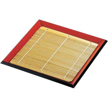 7寸 角布目そば皿 朱渕黒 竹ス 福井クラフト