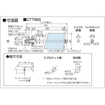 チェーン駆動テーパローラ単体 中荷重タイプ CTT4SS 鉄製スプロケット (ベアリング入り) オークラ輸送機