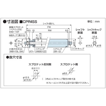チェーン駆動ローラ単体 中荷重タイプ CPR4SS 鉄製スプロケット (ベアリング入り) オークラ輸送機