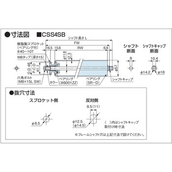 チェーン駆動ローラ単体 中荷重タイプ CSS4SB 樹脂製スプロケット (ベアリング入り) オークラ輸送機