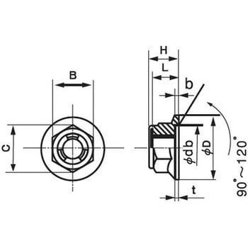 M10 P1.25 フランジステイブルナット 細目(ステンレス) 双和製作所