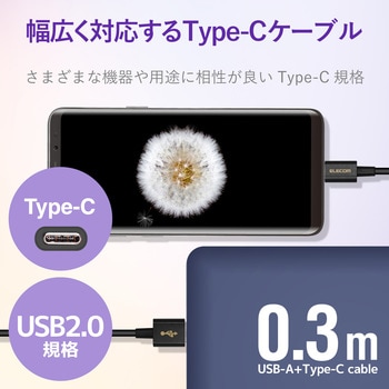 USBケーブル A-C USB2.0 認証品 やわらか 耐久 タイプC スマートフォン タブレット エレコム